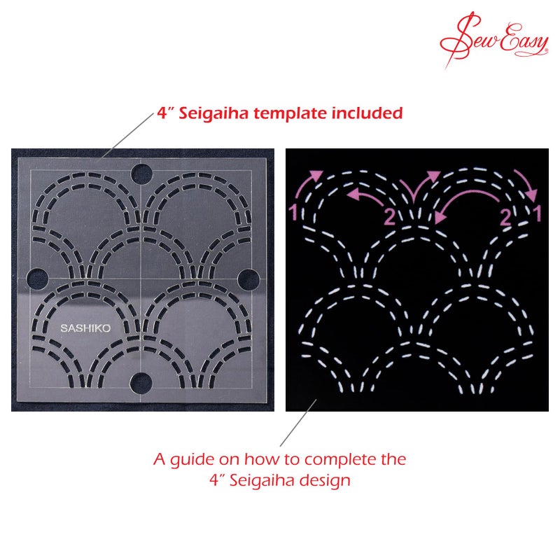 Sew Easy 4  Sashiko Template - Seigaiha (Waves) Quilting & Patchwork Rule for Applique Sewing  Transparent Acrylic Non-Slip  Instructions Included - Image 3